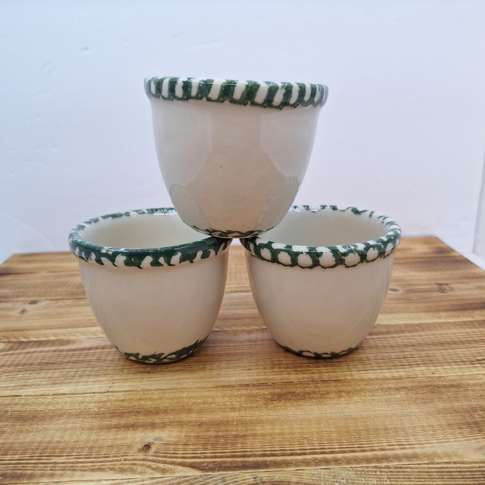 X3 Roseville Pottery Spongeware Egg Cups Set 3"‎ X 3"
